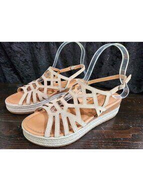 Bella Vita Zip Italian Beige Leather Espadrille Wedge Sandals/Sz. 7.5M